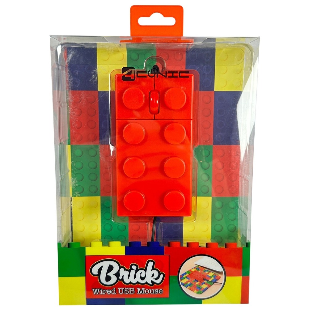 Aconic Brick Wired USB Mouse Red Building Block Style 1200 DPI AC-THCM-BK NIB
